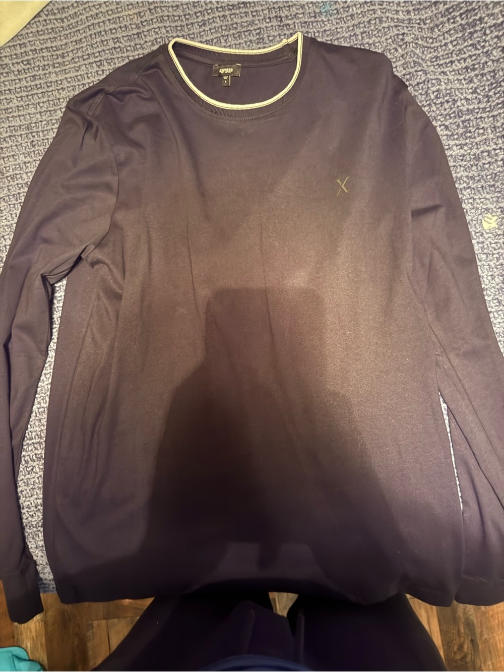 Express Long Sleeve Crew Neck Shirt in Black with Contrast Trim